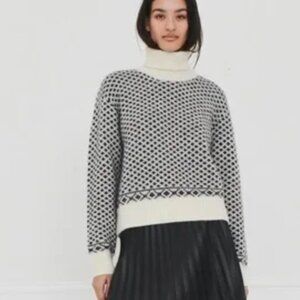 The Garment Verbier Knit Patterned Turtleneck Sweater Size 4 Black White